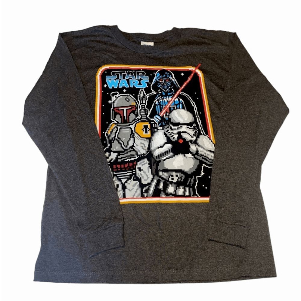 Star Wars Tee Boy’s Medium Long Sleeve Darth Vader Storm Trooper Gray T-Shirt